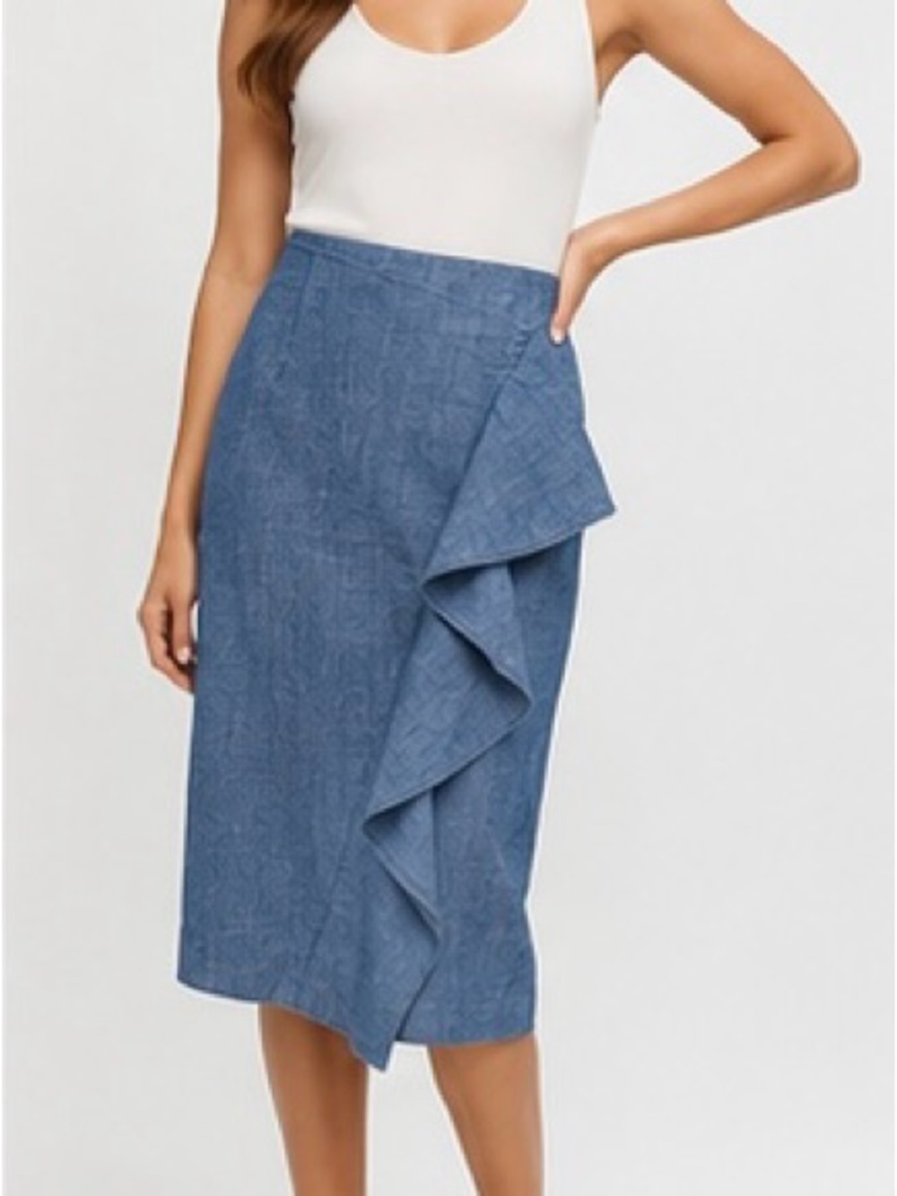 J.Crew Chambray Ruffle Front Pencil Skirt – Size 0